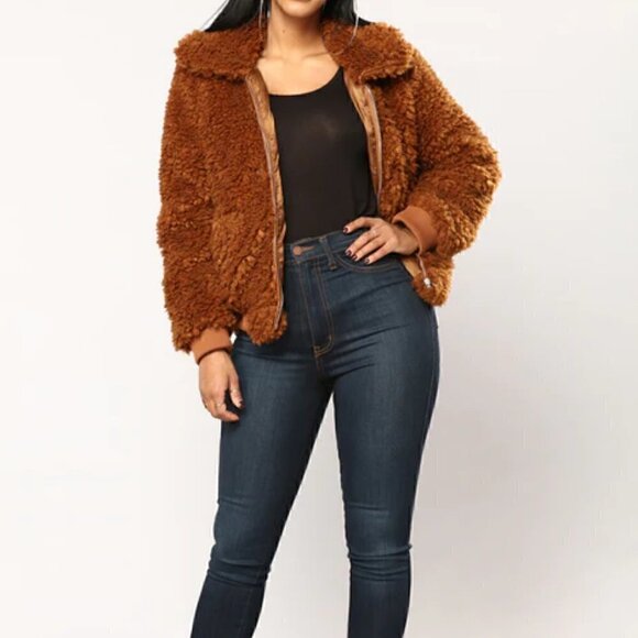 Cuddle up Faux Fur Zipper Jacket - Brown - Picture 3 of 6